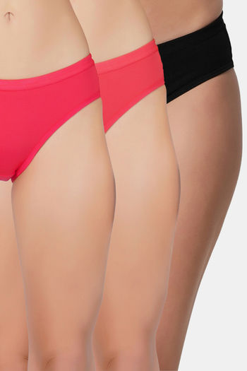 Buy Bleeding Heart Medium Rise Full Coverage Bikini Panty (Pack of 3) - Multicolor